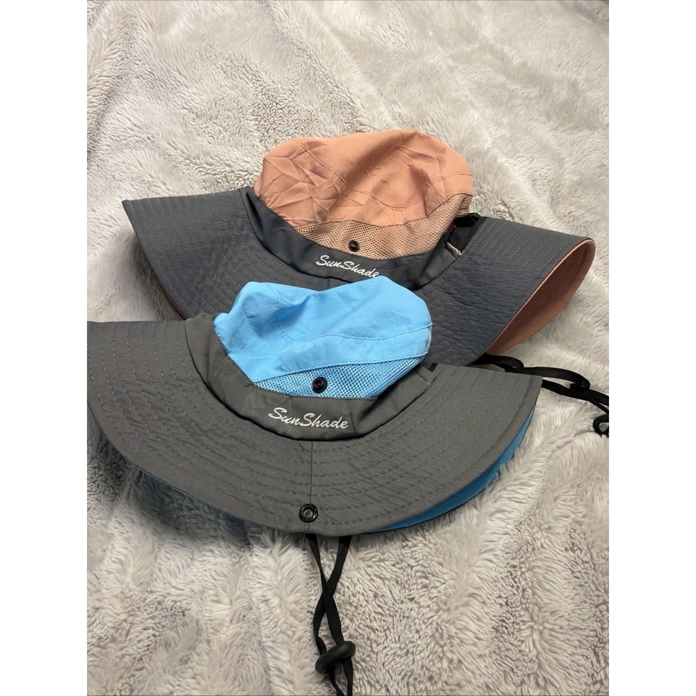 Set of 2 Women's Sun Hat Wide Brim Bucket Hat with Ponytail Hole & UV Protection